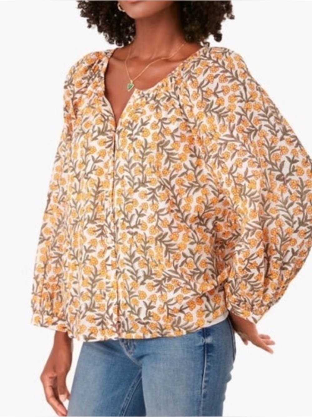 Emerson Fry India Collection Garden Sun Frances Blouse Yellow Floral Boho M
